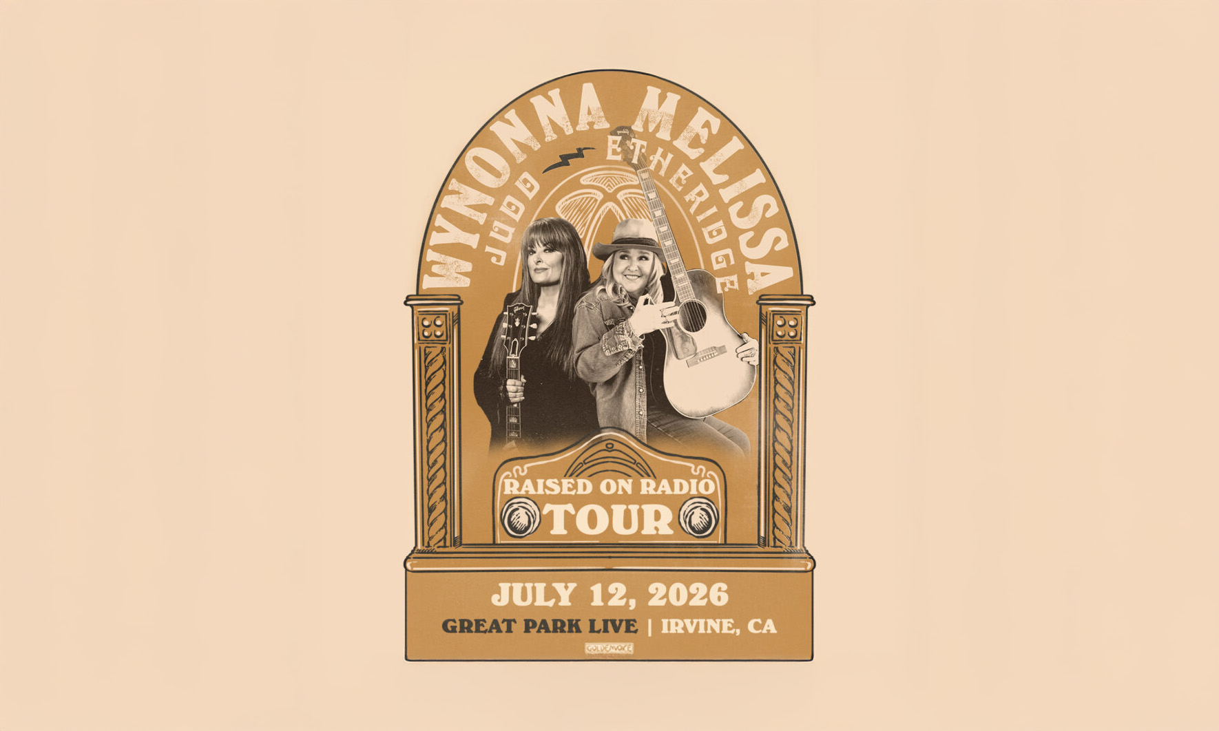 Graphic: Wynonna Judd &amp; Melissa Etheridge 'Barn on Barn Tour' logo, artists, guitar. July 12, 2024.