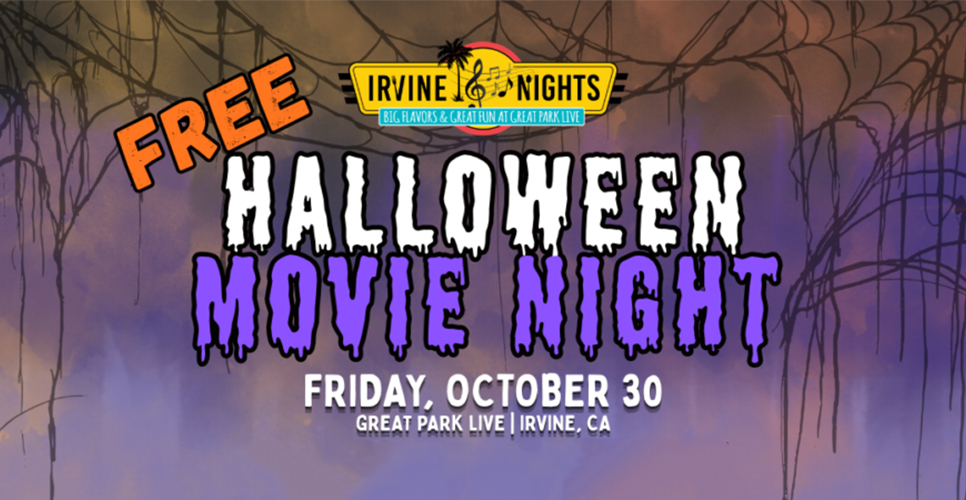 Advertisement for Free Halloween Movie Night on Friday, October 30, at Great Park Live.