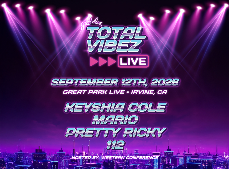 TOTAL VIBEZ LIVE concert graphic featuring Keyshia Cole, Mario, Pretty Ricky, and 112, September 12, 2026.