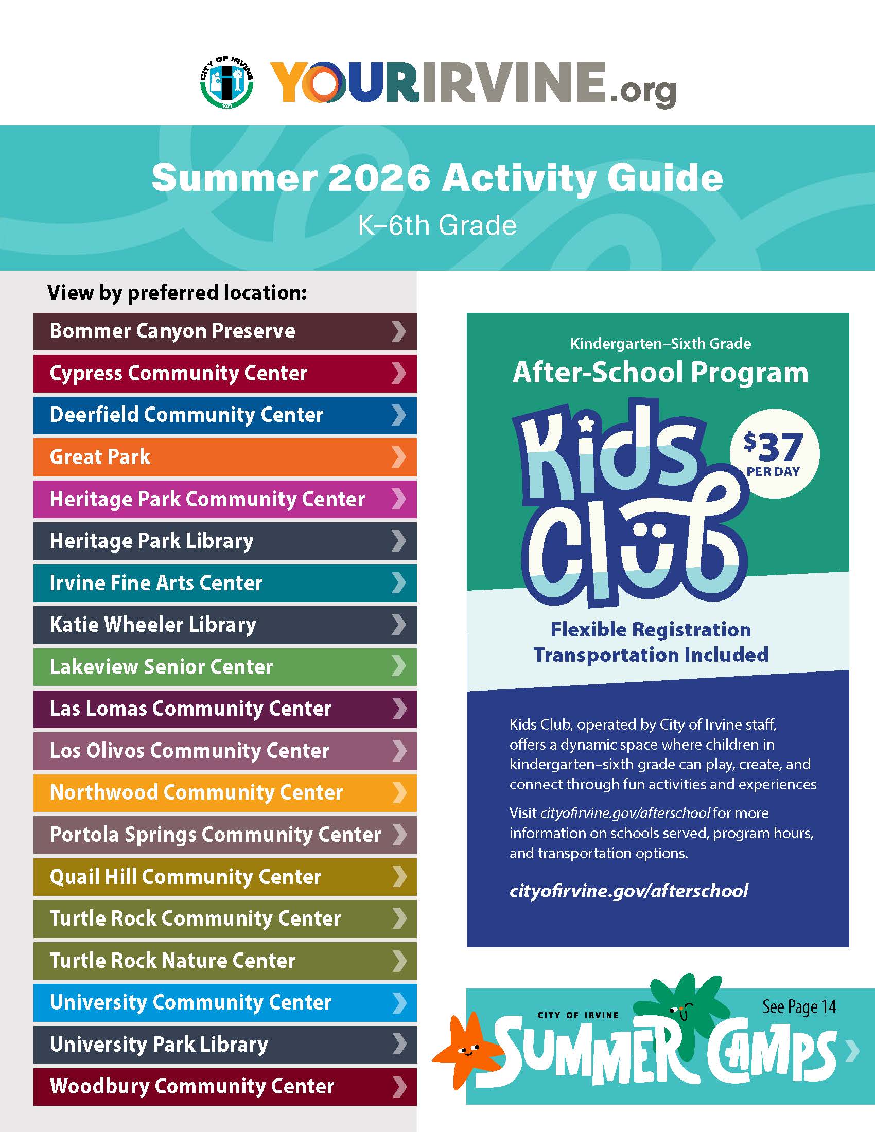 Catalog cover of summer camps and activities