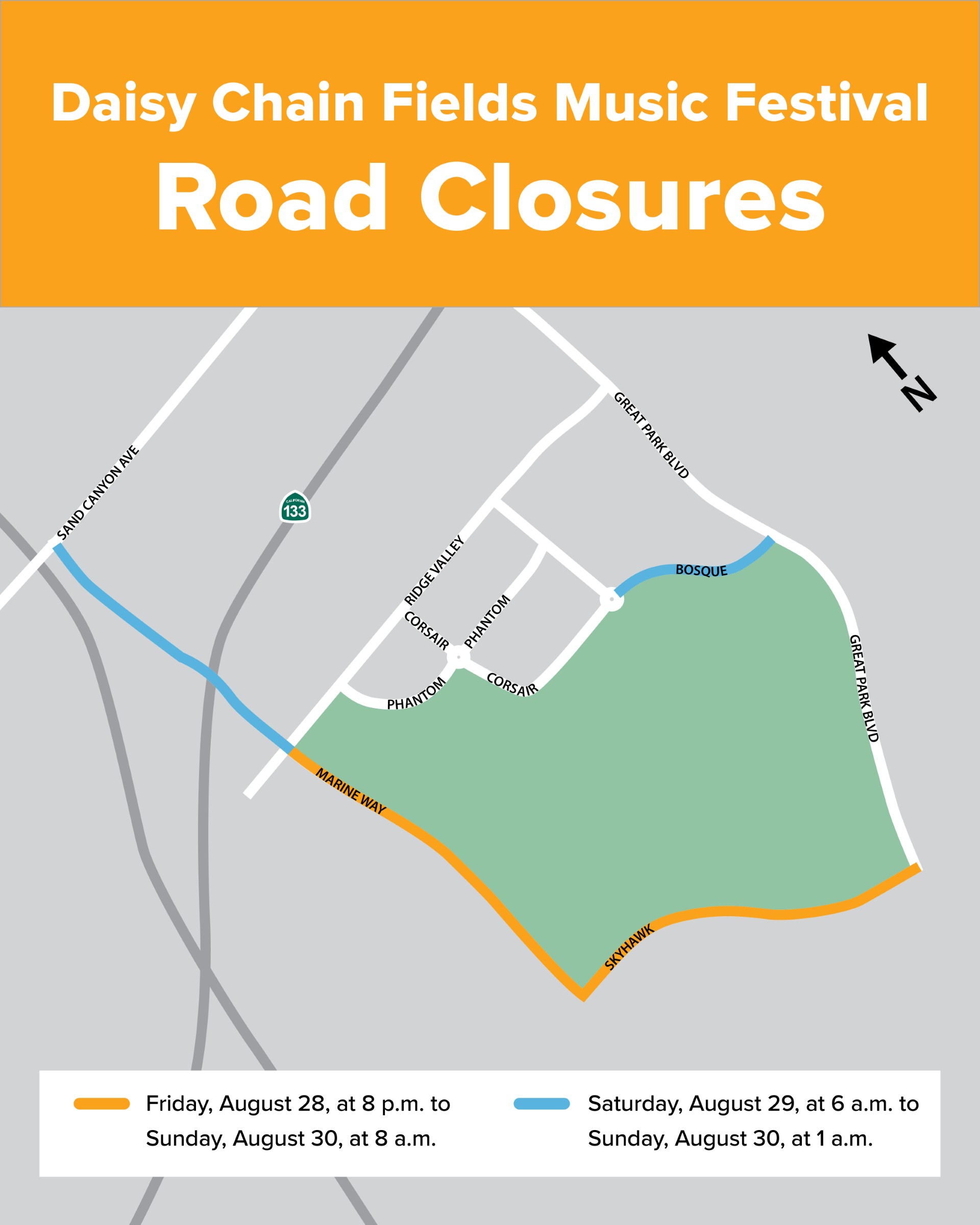 Daisy Chain Fields Music Festival Road Closures