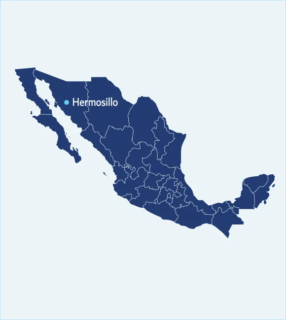Map of Mexico with Hermosillo highlighted