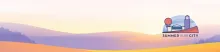 Graphic: Warm-toned layered hills and Summer in the City logo with stylized buildings.