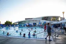 People in a swimming pool. 