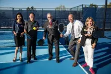 City Councilmembers on the pickleball court