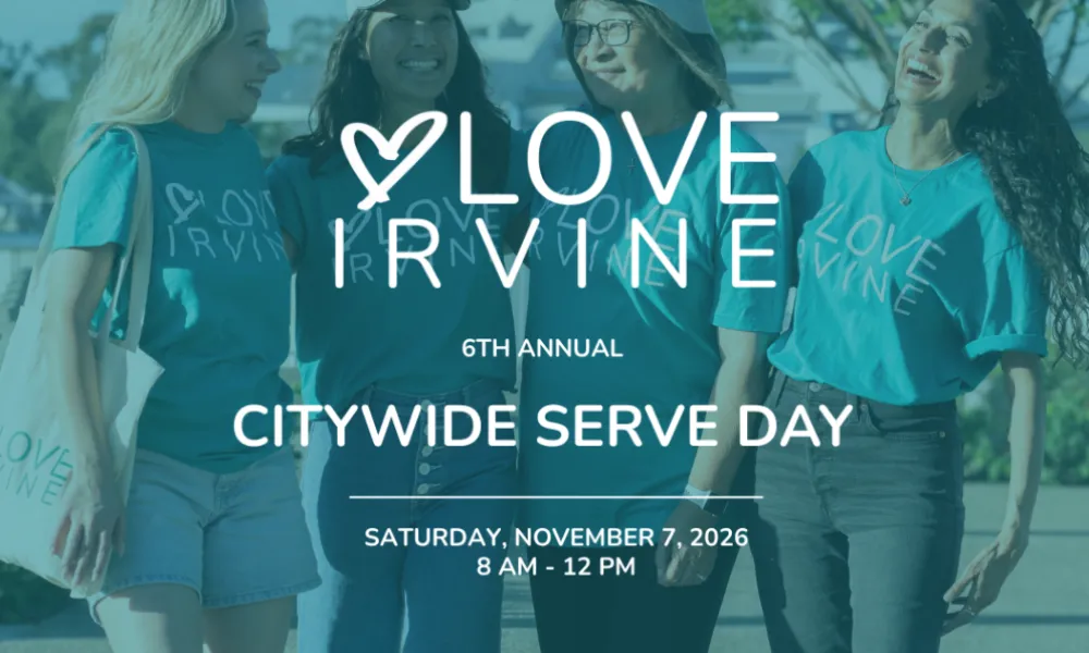Graphic: Smiling women in teal shirts with 'Love Irvine' logo.
