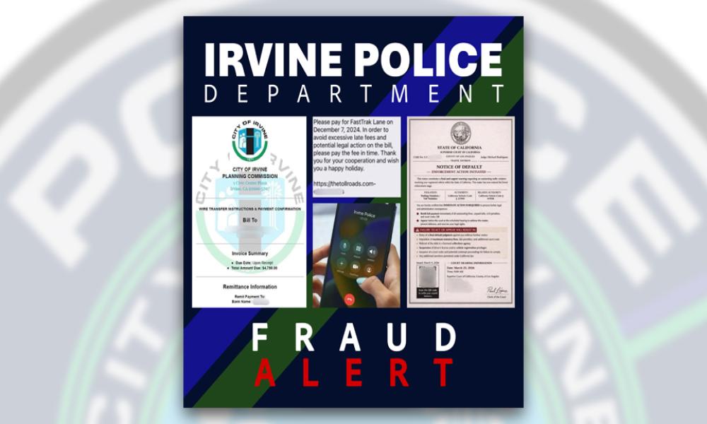 Graphic of Irvine Police Department alarming about fraud use