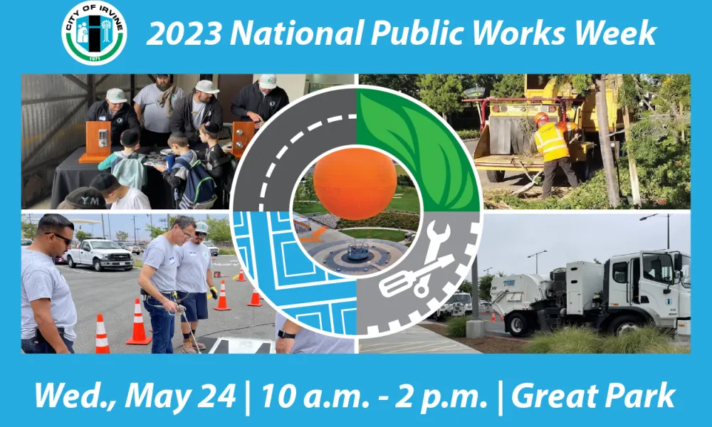 a collage of images of Public Works staff and equipment 