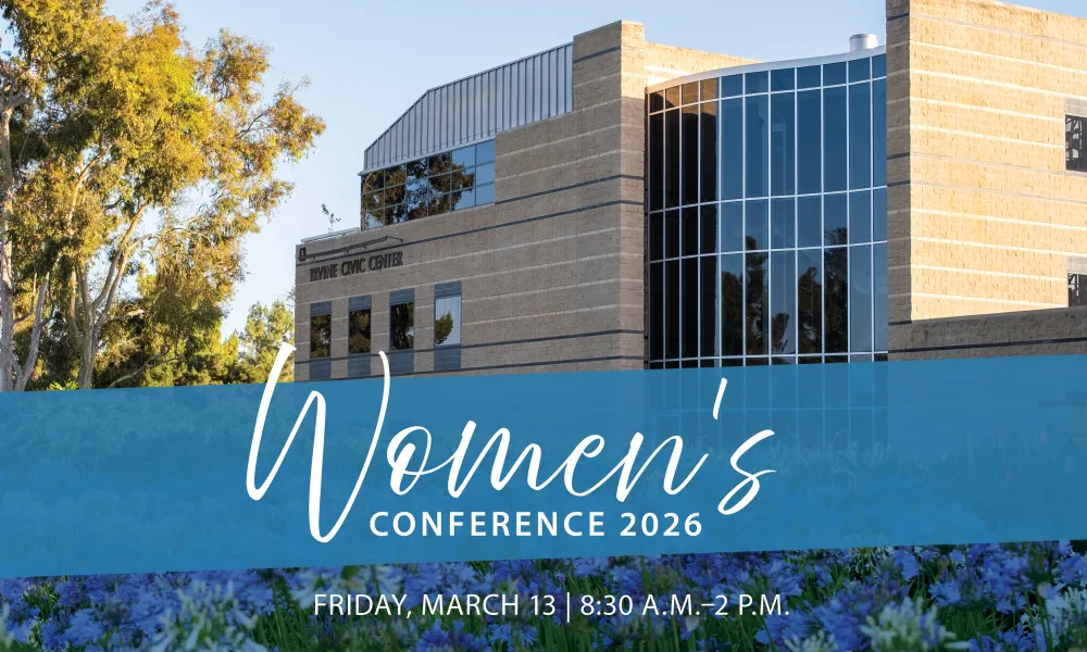Photo of City Hall with text that says Women's Conference 2026 Friday, March 13 8:30 a.m. to 1:45 p.m.