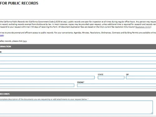 Request for Public Records form snippet
