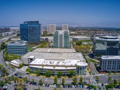 A photography of many buildings within down town irvine.