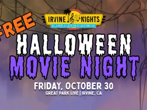 Advertisement for Free Halloween Movie Night on Friday, October 30, at Great Park Live.