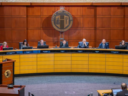 Great Park Board of 7 members sitting at a dais conducting business